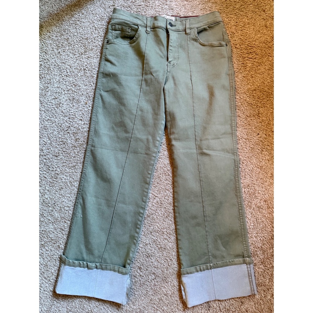 Love Trends Olive Green Front Seam Wide Leg Cuffed Pants Womens Size 11